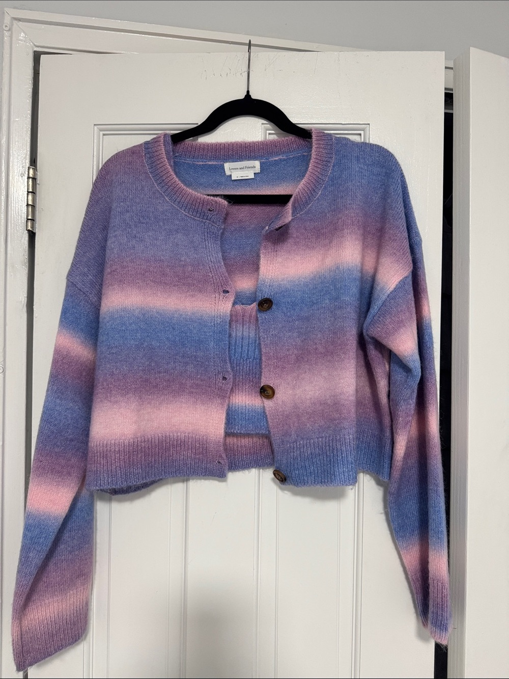 Lovers + Friends Blue and Pink Ombre Cropped Cardigan with Matching Tank
